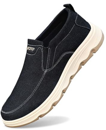 Espadrilles en toile pour homme - Chaussures d'été à enfiler - Espadrilles plates classiques - Semelle en caoutchouc, Noir , 42 EU