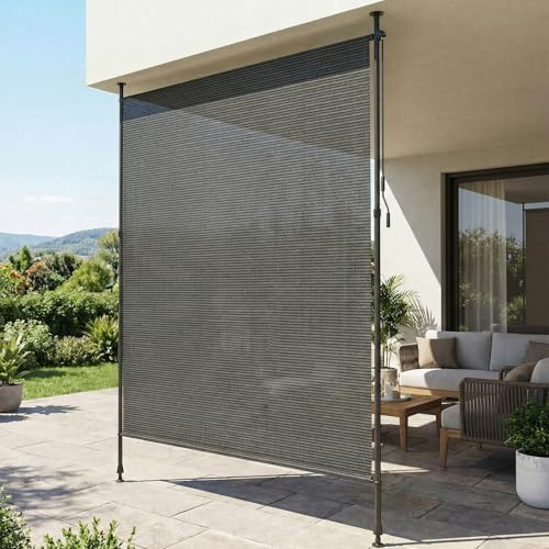 LIFERUN Store Vertical HDPE 200x310 cm Gris, Manivelle sans Perçage, Extensible Occultant, Brise-Vue, Protection Solaire, Résistant aux Intempéries pour Balcon, Terrasse, Jardin