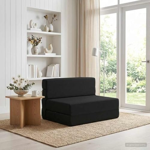 Ziaphsol Fällbar soffa säng svart 70 x 80 x 60 cm tyg med sovfunktion, modern design, 2-i-1-funktion, utrymmesbesparande, avtagbart överdrag, lämplig för vardagsrum, gästrum, kontor