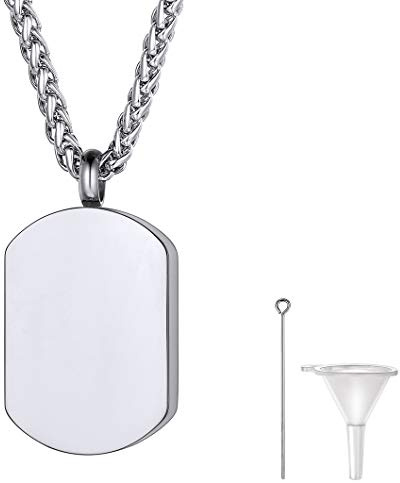 Richsteel Cadena con Chapa Colgante para Cenizas Acero Inoxidable urna relicario Colgante Dog Tag para Hombres Mujeres