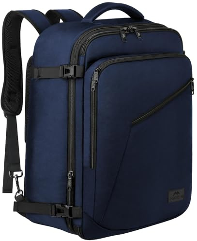 MATEIN Weekender Backpack, Large Capacity Travelling Suitcase Backpack with Strap for Clothes, Expandable Flight Approved Business Carry on Daypack for International Travel, Blue