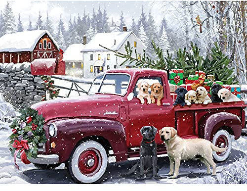 Bits and Pieces – 500 Piece Jigsaw Puzzle for Adults - ‘Christmas Delivery’ - Holiday Winter Dogs Large Piece Jigsaw by The Macneil Studio Artists