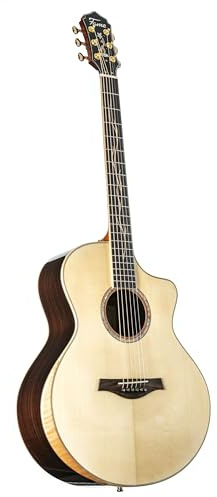 Fame Rosewood Deluxe Westerngitarre, Grand Auditorium, Fichte Massive Decke, Palisander Boden und Zargen, Mahagoni Hals, Ebenholz Griffbrett, kompatibel mit Tonabnehmersystem