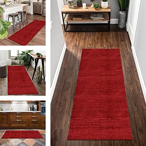 Teppich Läufer Lang Flur Küchenteppich rutschfest waschbar Rot Küchenfußmatten Korridor Teppichläufer 80X150CM Küchenläufer für Schlafzimmer Kinderzimmer Wohnzimmer Meterware Flurläufer Teppichmatte