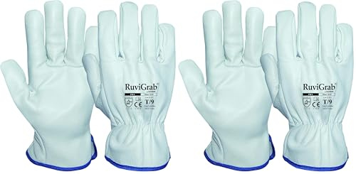 Ruvigrab - Guante de Trabajo Piel de Flor de Vacuno Natural | Guantes de cuero para Jardinería, Obra | Talla 10 (Paquete de 2)