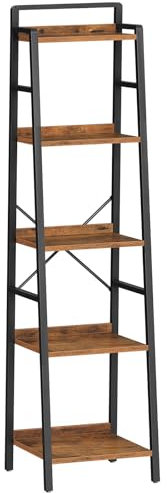 HOOBRO Ladder Shelf, Tall Narrow Bookcase, 5-Tier Book Shelf with Metal Frame, Tall Storage Shelf, Industrial Storage Unit for Home Office, Living Room, Bedroom, Rustic Brown and Black EBF35SJ01