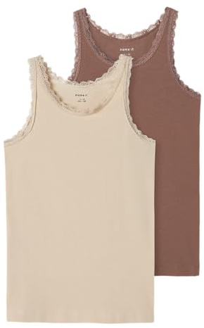 NAME IT Fille Nkftank Top 2p Peyote Lace Noos Tricot, Beige, 134-140 EU