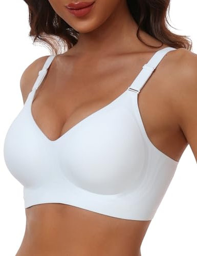 HORISUN Wireless Push Up Full Coverage Bra for Women Seamless Bras with Soft Support Comfort T Shirt Bralette (White,2XL)