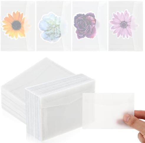 Teaaha 50 Stück Transparente Briefumschläge, 100 x 70 mm Briefumschläge Transparent Briefumschläge Transparente Umschläge Zum Aufbewahren Von Fotos, Briefmarken, Lottoscheinen, Abzeichen, Postkarten