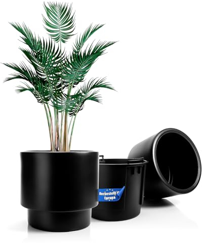BigDean Blumentopf Design mit Einsatz rund ø 40 cm Schwarz – wetterfester Übertopf aus bruchsicherem Kunststoff – Pflanzkübel Made in Europe