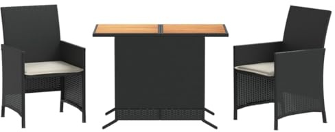 vidaXL Ensemble de Bistro 3 pcs avec Coussins Noir résine tressée