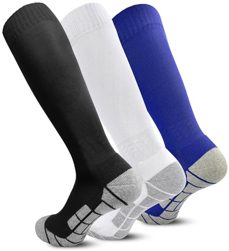 1/3 par barnfotbollsstrumpor män andas knä hög fotbollsstrumpor barn vuxna unisex sportstrumpor för pojkar flickor löpning träning EU 30–47, 04# svart + vit + blå, 39-44 EU