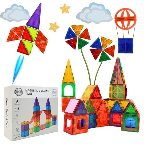 STARTLINE® Bloques Magnéticos de Construcción para Niños 100 Piezas | Juguete Magnético Stem 3-8 Años | Compatible con Connetix, Magna Tiles e Imanix | Juego de Imanes Creativo y Seguro