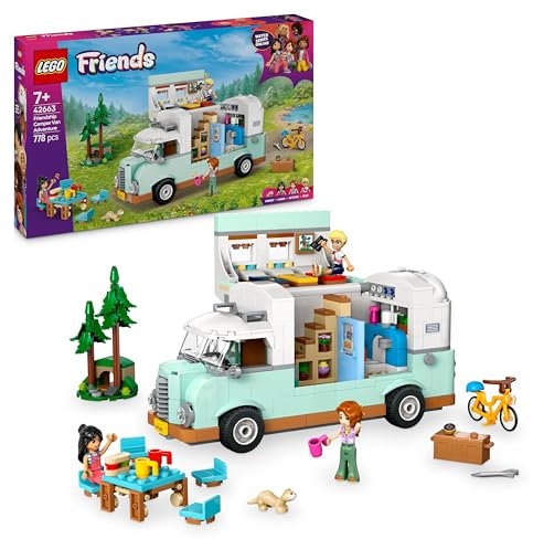 LEGO Friends Friendship Camper Van Adventure Set, Vehicle Building Toy with 3 Character Mini Dolls and Ferret Animal Figure for Fun Role Play, Birthday Gift for 7 Plus Year Old Girls 42663