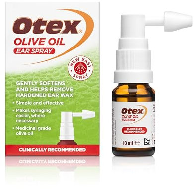 Otex Olive Oil Ear Spray for Natural, Gentle Removal of Excessive, Hardened Ear Wax. Bottle with Spray Applicator 10ml