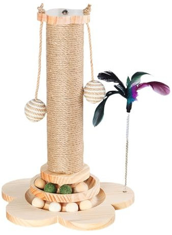 Jouet griffoir 4 en 1 pour chat - Arbre à chat avec piste à balles, ressort, colonne en sisal et ressort sur suspension - Poteau à gratter en sisal de 40 cm de haut - Jouet polyvalent pour chat pour