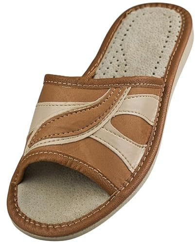 APREGGIO Zapatillas de casa de cuero para mujer Cómodas y suaves 36/41 EU | Suela de goma antideslizante, suela de cuña discreta, puntera abierta, hechas a mano, ligeras