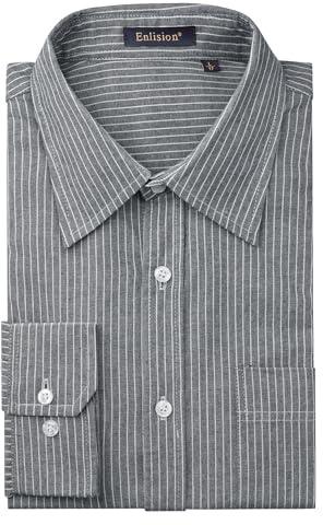 Enlision Chemise Homme Manches Longues Rayees Gris Coton Oxford Chemise Habillée Homme Infroissable sans Repassage Habit à Fines Rayures 3XL