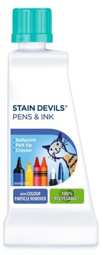 Stain Devils Pens and Ink 50ml - with Colour Partical Remover - Ballpoint, Felt Tip, Crayon Stain Remover Gental on Colours & Fabrics