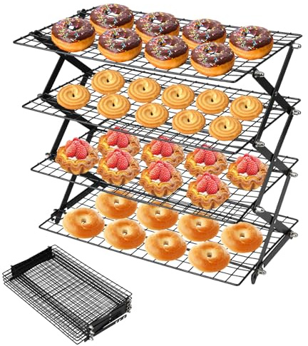 4 Plantas Rejilla para Enfriar Pasteles, Apilable Rejilla para Horno