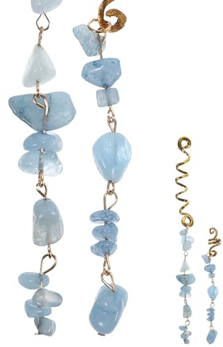Garneck 2Pcs Dreadlock Jewelry Hair Set with Aquamarine Stone Long and Short Hair Braid Charms for Women’S Braids Accessories and Styling