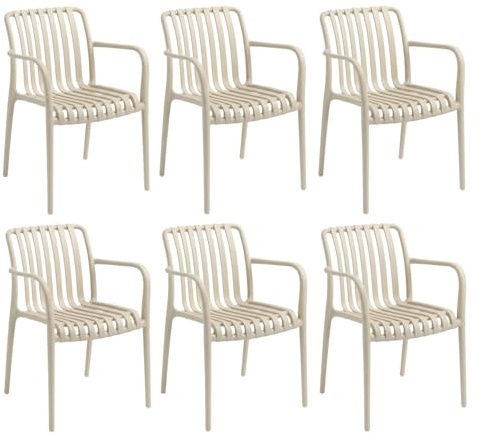 7H SEVEN HOUSE Pack de 6 Sillas Apilables de Exterior con Reposabrazos Kaia en Polipropileno 7house