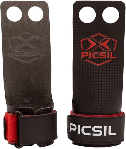 PICSIL - Paracalli RX, Grips Professionali in Fibra di Carbonio, Sottili e Resistenti, Uso Con Magnesio, Ideale per Cross Training, Ginnastica e Calistenics, a 2 Fori (Rosso, L)