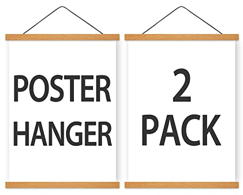 HONKKI Poster Hanger Magnetic Frames, Strong Magnet, Wood Poster Hanger for Diamond Painting, Maps, Pictures, Prints, Scrolls, Canvas Artwork, Movie Poster, Bedroom, Office, Dining Room Teak