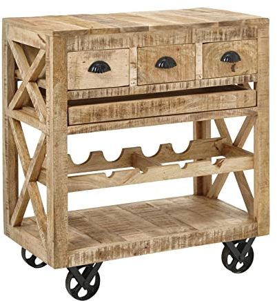 Barwagen - Vintage Mangoholz - Schwarz - Metall - 86 x 46 cm - rollbar