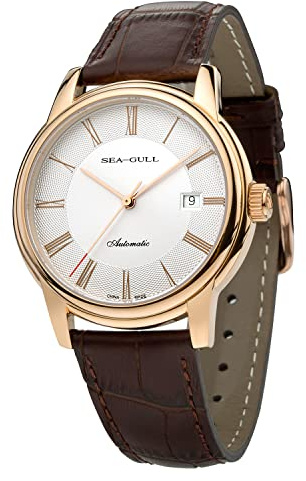 SEA-GULL Seagull Mechanische Herrenuhr, schlanke, minimalistische Lederschnalle, 30 Meter, wasserdicht, Kalenderuhr, Business-Herrenuhr, 40mm dial for men, Armband
