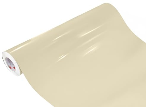 DecoMeister Möbelfolie selbstklebend 100x50 cm | Einfarbig Klebefolie für Möbel | Klebefolie Möbel – einfache Anwendung, ideal für die Renovierung von Küche oder Bad | Möbelfolie | Beige Hochglanz