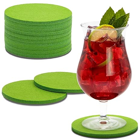 SwavGo Filz Untersetzer Getränkeset, 12er Bunte Filzunterlagen für Gläser, Tassen, Flaschen - Filzuntersetzer rund abwaschbar… (Limette)