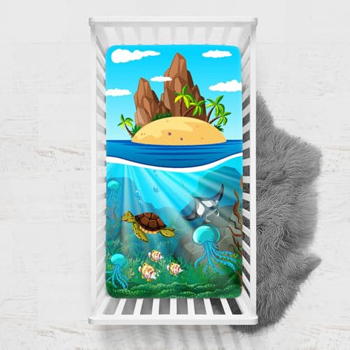 Odot Spannbettlaken für Kinderbett, Ozean Druck Kinderwagen Matratzenbezug, Weiche Babybett Spannbetttuch Stubenwagen Bezug, Beistellbett Spannbettlaken (Oktopus,80x160 cm)