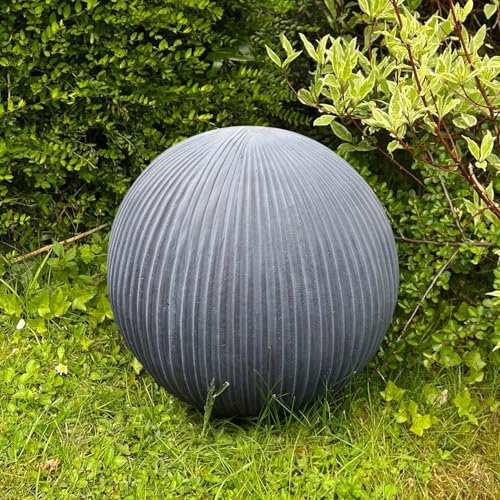 IDEALIST Garden Ornaments Outdoor 40cm Decorative Ball | Zen Garden | Swimming Pool | House Entrance | Patio | Ribbed Grey Reinforced Stone Ball with Flat Base 9.9lbs