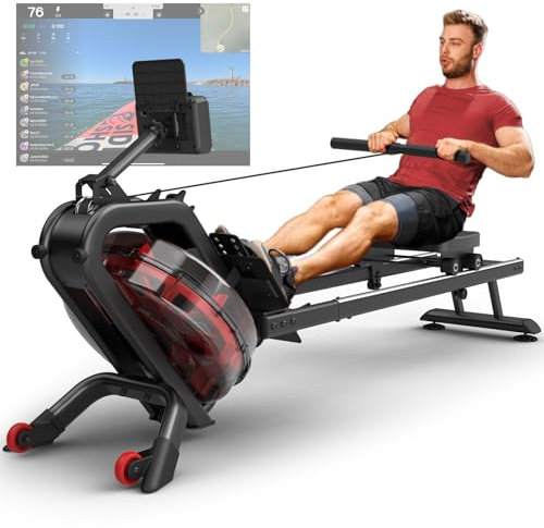 PASYOU PW50 Rudergerät für Zuhause,50°Geneigten Tank Verstärkter Widerstand, Max 150kg Belastbar,Rudergerät mit Bluetooth-Verbindung und LED-Monitor, 44 Tage Kinomap-App-Mitgliedschaft