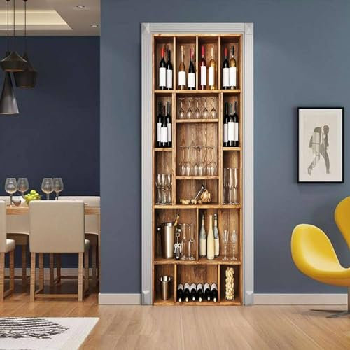 Adesivo Per Porta 3D Cantinetta Per Vino Marrone In Legno Massello 77 X 200 Cm Murale Autoadesivo Decorazione Della Casa Adesivi Murali Camera Da Letto Soggiorno Rimovibile Poster Art Sticker -7P2D8A0