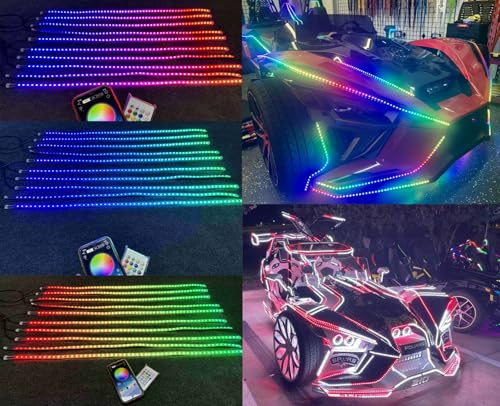 Single Row IP68 Waterproof 10PCS 2FT 24 60CM RGB Dream Color Chasing Series Flash Strobe Breath Light Strips Addressable LEDs for Polaris Slingshot Golf Cart Bluetooth Remote