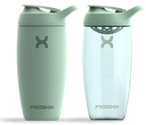 Promixx PURSUIT Protein Shaker Bottle 2-Pack – Premium Sports Shaker Bottles for Protein Mixes and Supplement Shakes – Stainless Steel 550ml, Ecozen 700ml, Seagrass Green