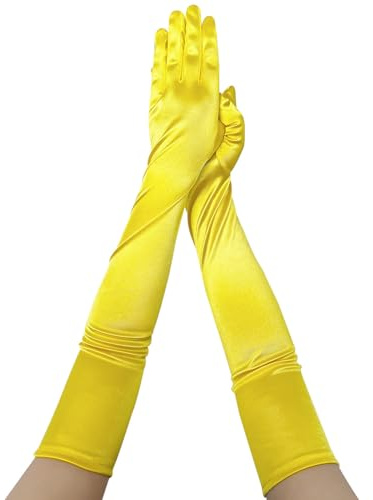 krautwear Guanti in satin da donna, guanti da sera (52 cm) in molti colori, giallo., Taglia unica