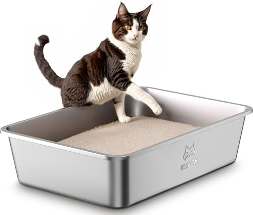 Bac Litiere pour Chat en INOX, Bac à Litière pour Grands Chats, Chatons et Lapins, Caisse Chat Litiere XXL, Litiere Toilette pour Chats, Anti-Adhérent, Anti-Odeurs, Facile à Nettoyer