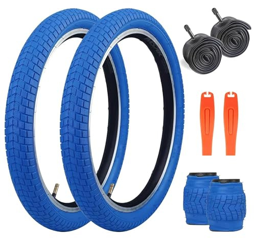 ZUKKA Lot de 2 pneus de vélo pliables pour enfant 20 x 2,125 et 2 chambres à air de 20 AV35 mm compatibles avec pneus de vélo et chambre à air 20 x 2,125, bleu