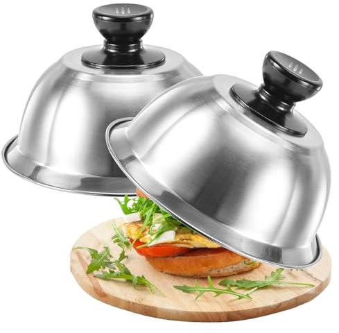 Set di 2 coperchi per hamburger, campana per hamburger in acciaio inox con cacciavite, campana per hamburger da cucina per bistecche, hamburger, formaggio, 16 x 6,7 cm