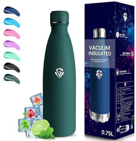 Grsta Gourde Isotherme, Gourde 750ml, 24h Froid & 12h Chaud, Gourdes Inox anti Fuite, Gourdes sans Bpa, Gourd Metal, Facile à Transporter, Bouteille Isotherme pour Bureau, Camping, Voyage, Sport