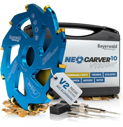 Bayerwald NeoCarver 10 Vision V2 - Disco per fresa in metallo duro per legno, fresa da intaglio in alluminio per smerigliatrice angolare per separare, levigare, sgrossare, ecc. Ø 115 mm x 22,2 mm/10