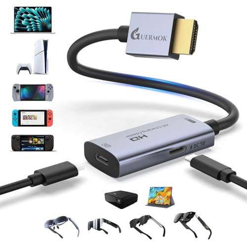 Guermok AR Glasses Adattatore da HDMI a USB-C, convertitore 4K@60Hz Play and Charge XR con DC 5V, per XREAL One/Air 2 Pro/RayNeo/Rokid, Steam, Switch2/1, PS 5/4, monitor portatili (Sliver)