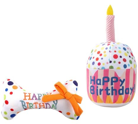 Anseom Lot de 2 Jouet d'anniversaire pour Chien, Jouets de Gâteau en Peluche pour Chiens, Jouet Doux Grinçant pour Animaux, Cadeau d'anniversaire pour Chiens