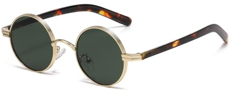 LJCZKA Gafas de Sol Redondas Vintage para Hombre Mujer Retro Gafas de Sol Redondas Pequeñas Montura Metálica Protección UV400