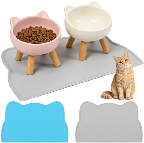 2 Pezzi Tappetino Ciotole Gatto in Silicone, Antiscivolo Silicone Tappetini Cibo Tappetino Sottociotola Impermeabile,per Cibo e Acqua, Facile da Pulire