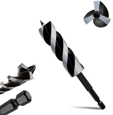 METOTY 24mmx155mm Auger Drill Bit Extra Long Drill Bits，6.35mm Hex Shank for Wood with Quick Change - 3-Cutter Design with Dual-Flute for Fast Chip Removal, Fits Hardwood, Softwood, PVC, Drywall
