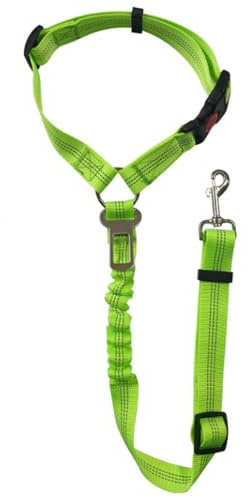 Viwind Hunde Autogeschirr, verstellbares 2-in-1-Design, reflektierende Streifen und stoßdämpfende Kordel. Universalschnalle passend für alle Hundegrößen und alle Automodelle. (Reflektierendes Grün)